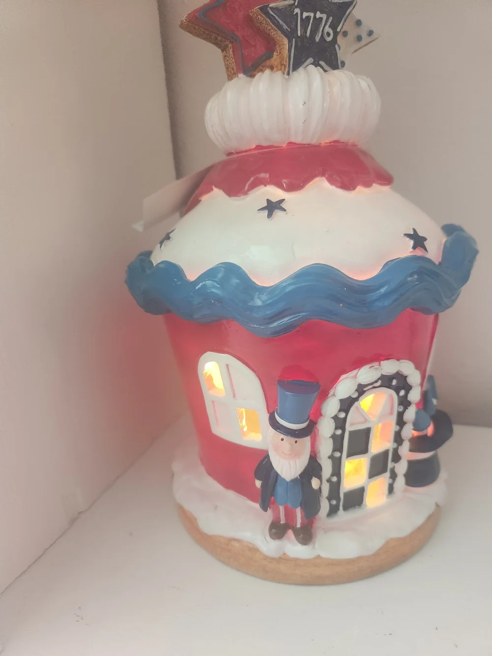 Patriotic Light Up Cupcake House 1776 July 4th Decor